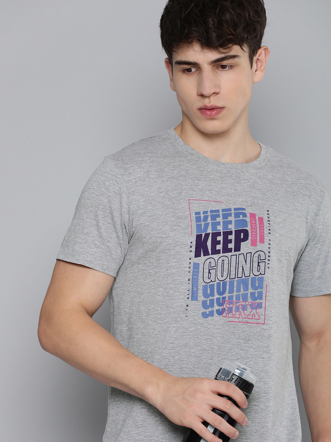 

HRX by Hrithik Roshan Men Typography Printed Round Neck T-shirt, Grey melange