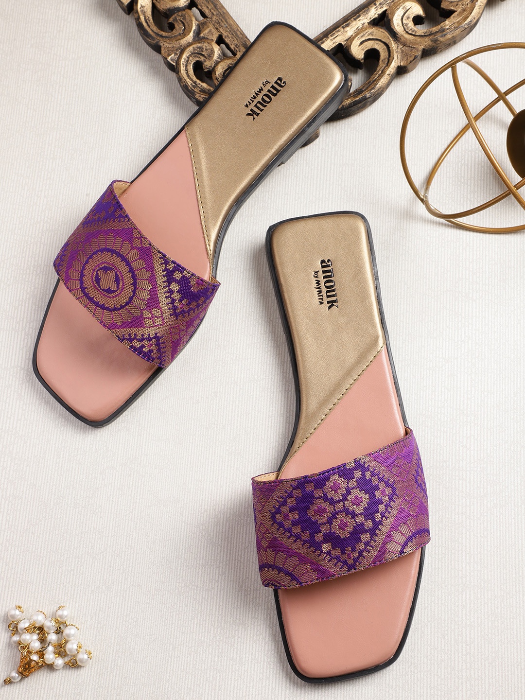 

Anouk Women Woven Design Ethnic One Toe Flats, Purple