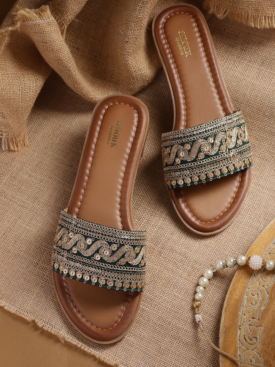

Anouk Women Green Ethnic Open Toe Flats