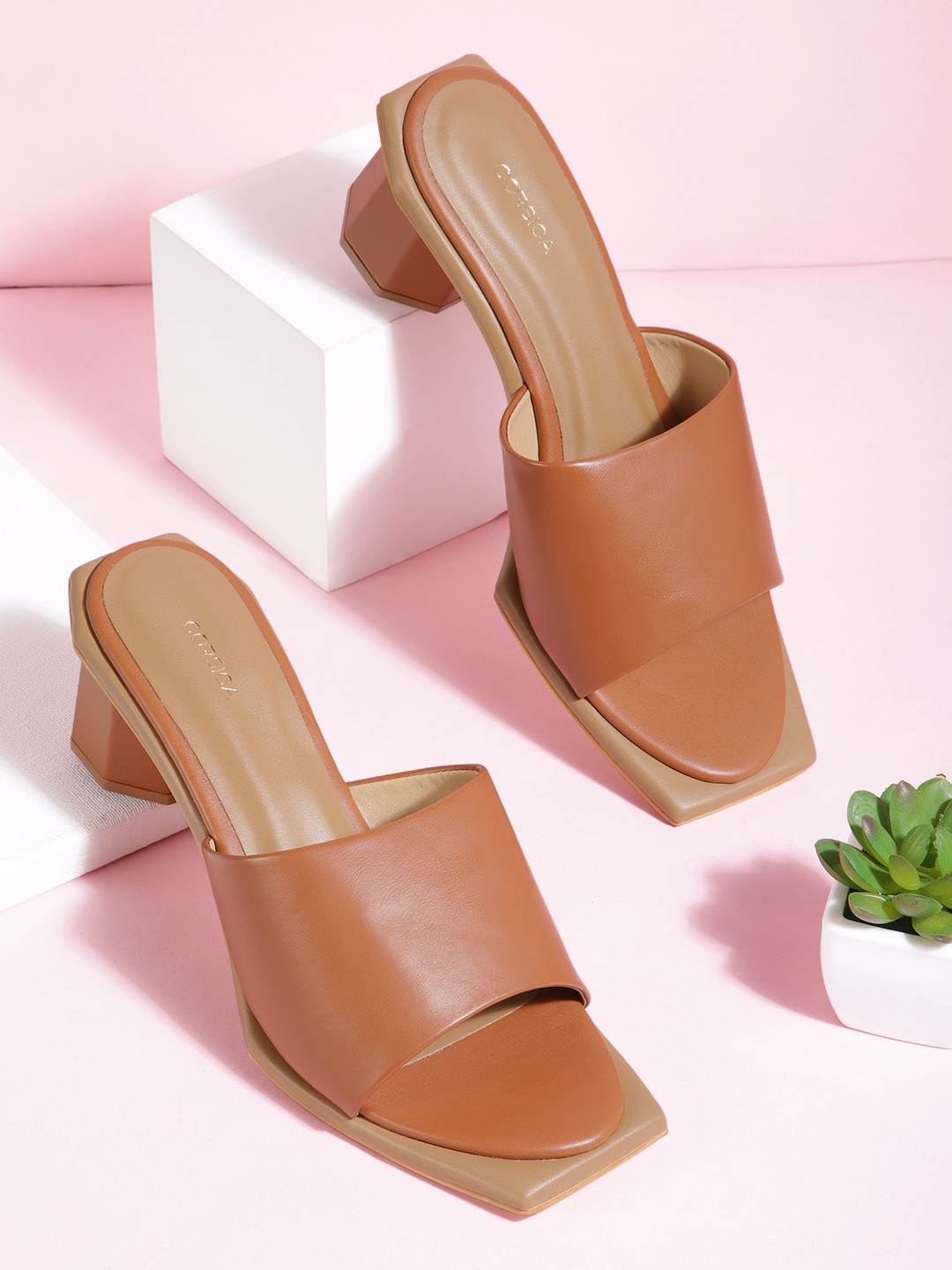 

CORSICA Open Toe Block Heels, Tan