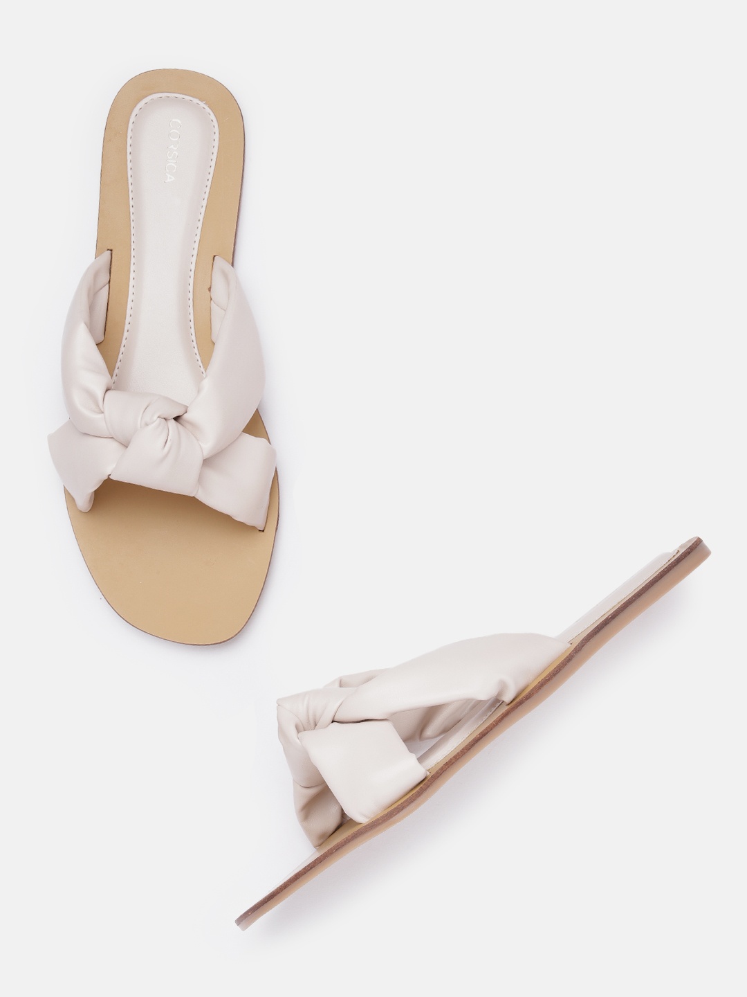 

CORSICA Women Knot Detail Open Toe Flats, Cream