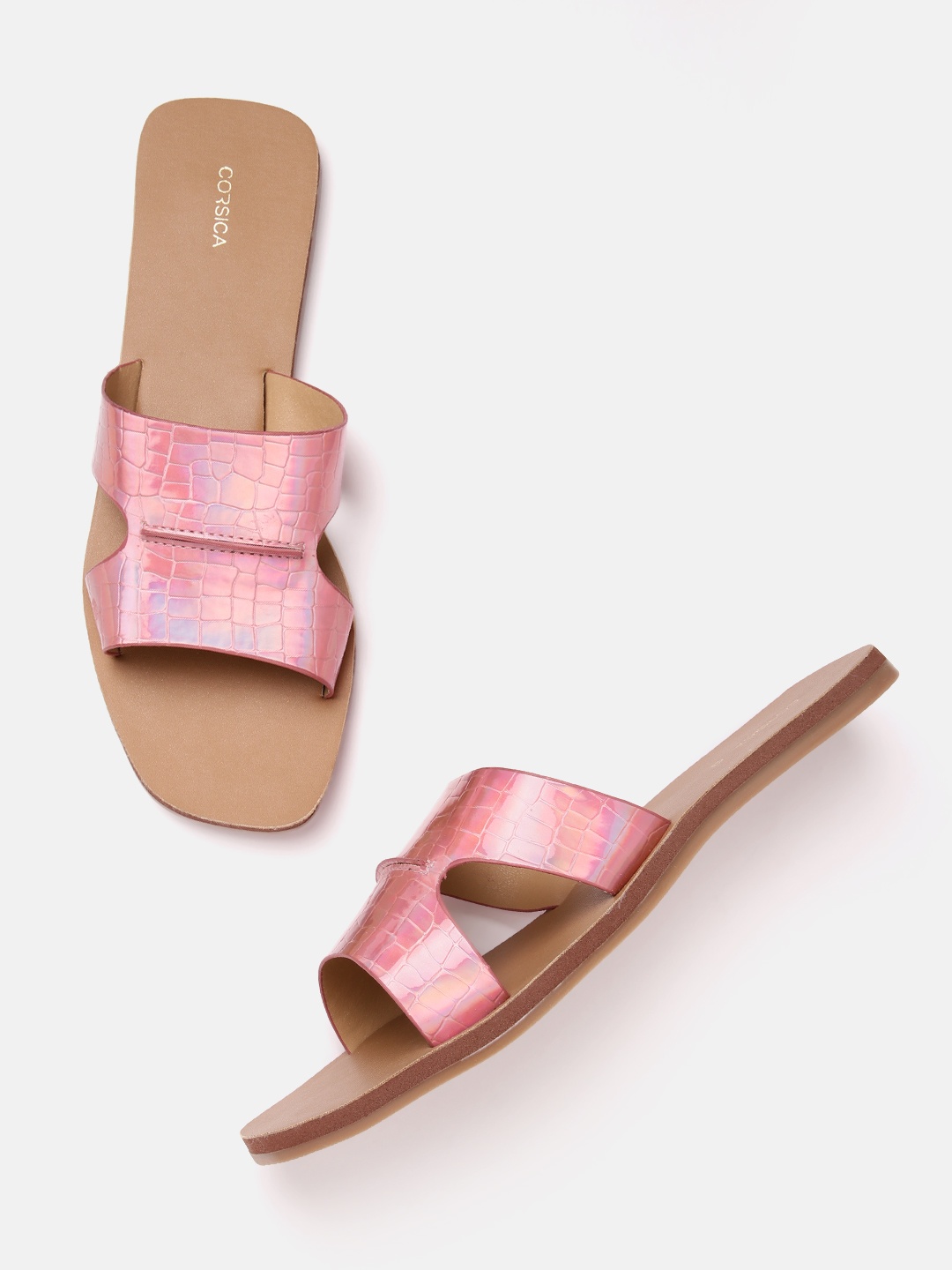 

CORSICA Women Textured & Iridescent Effect Open Toe Flats, Pink