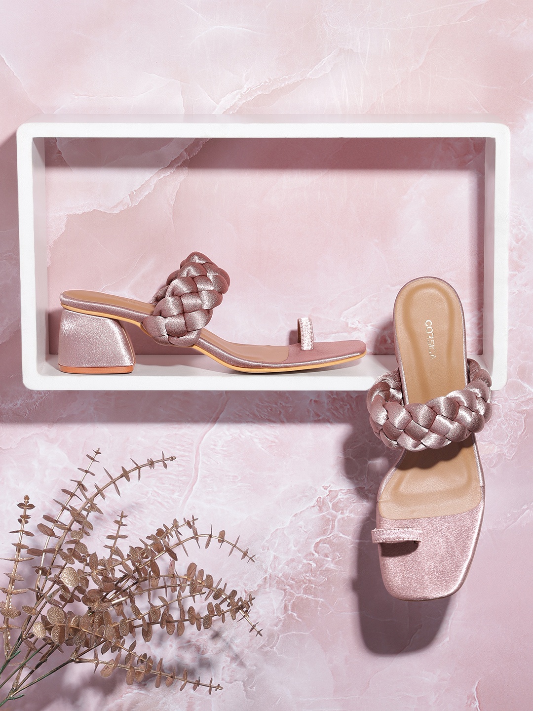 

CORSICA Women Block Sandals with Braided Strap, Gold