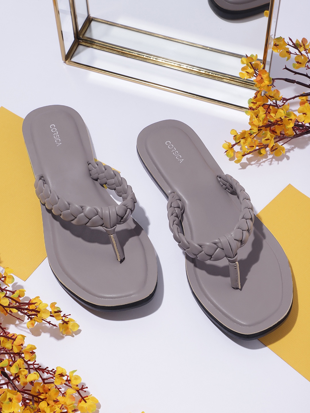 

CORSICA Women Braided Straps Open Toe Flats, Taupe