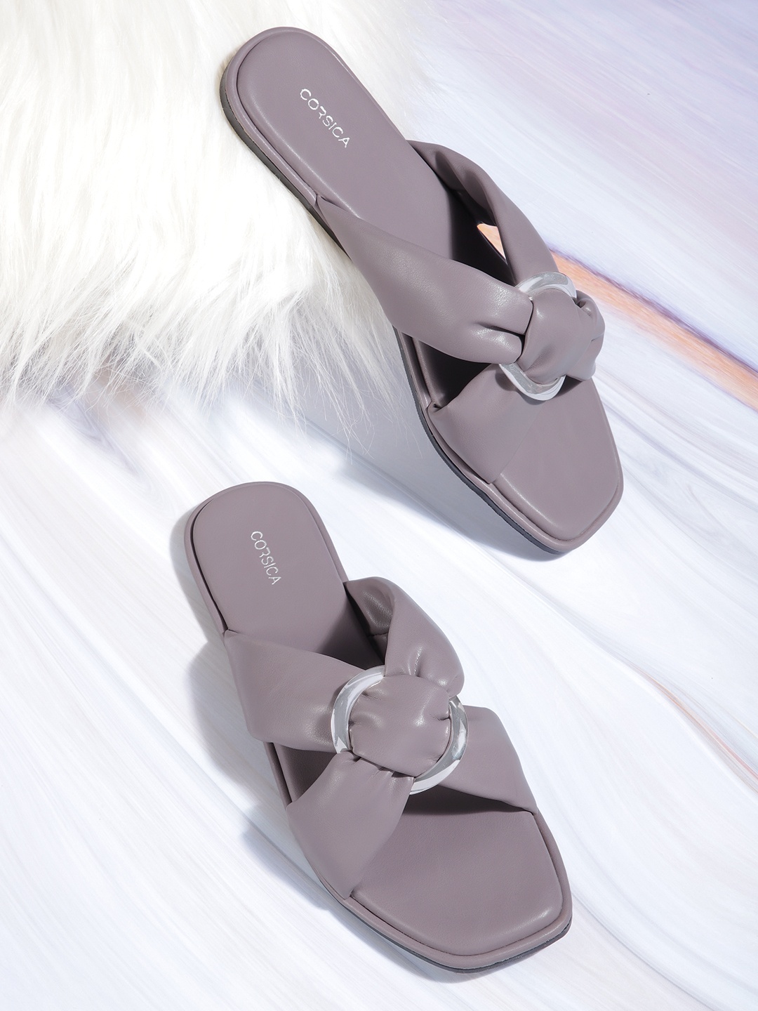 

CORSICA Women Metallic Detail Open Toe Flats, Grey