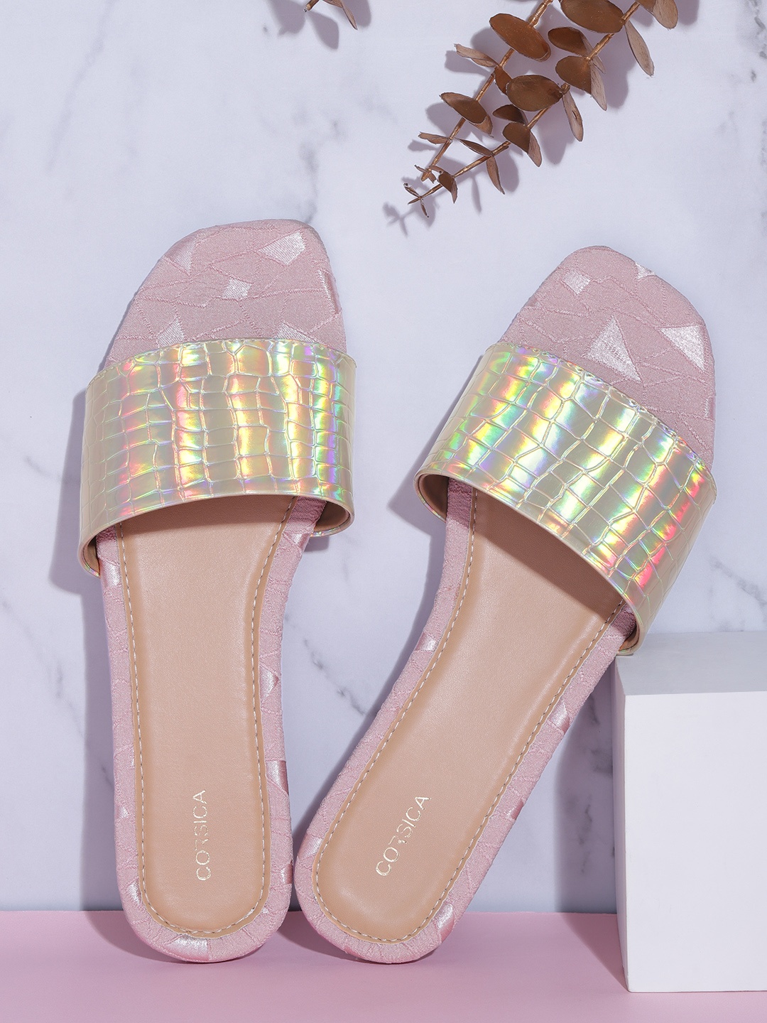 

CORSICA Women Animal Textured Iridescent Effect Open Toe Flats, Multi