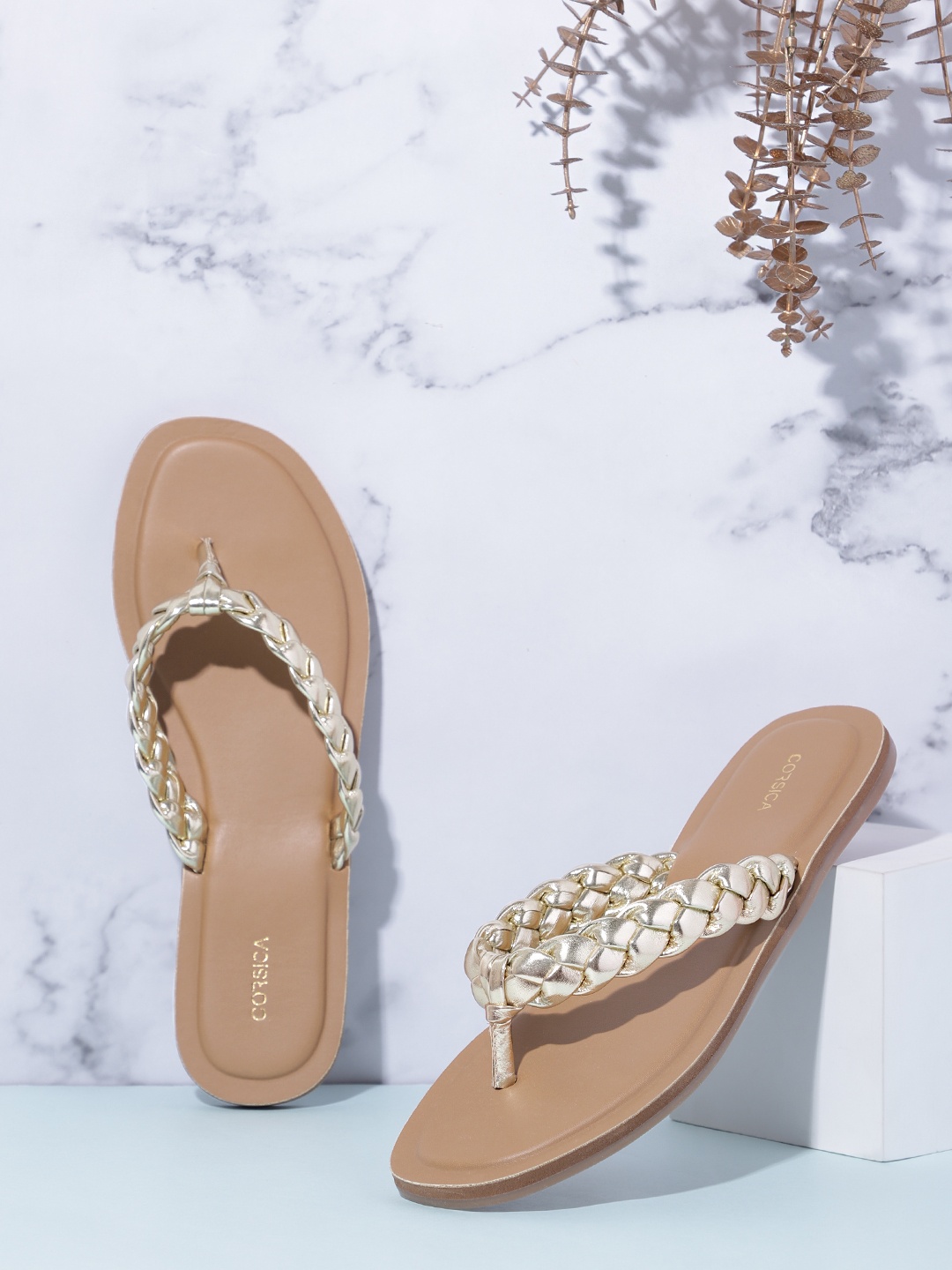 

CORSICA Women Woven Design Open Toe Flats, Gold