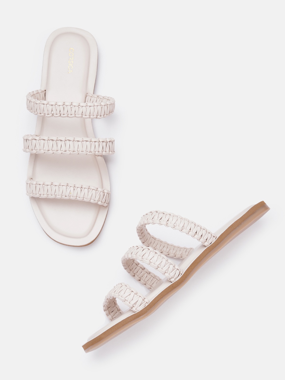 

CORSICA Women Woven Design Open Toe Flats, White