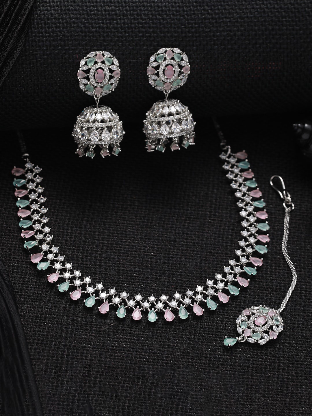 

Jazz and Sizzle Silver-Plated AD Studded Jewellery Set