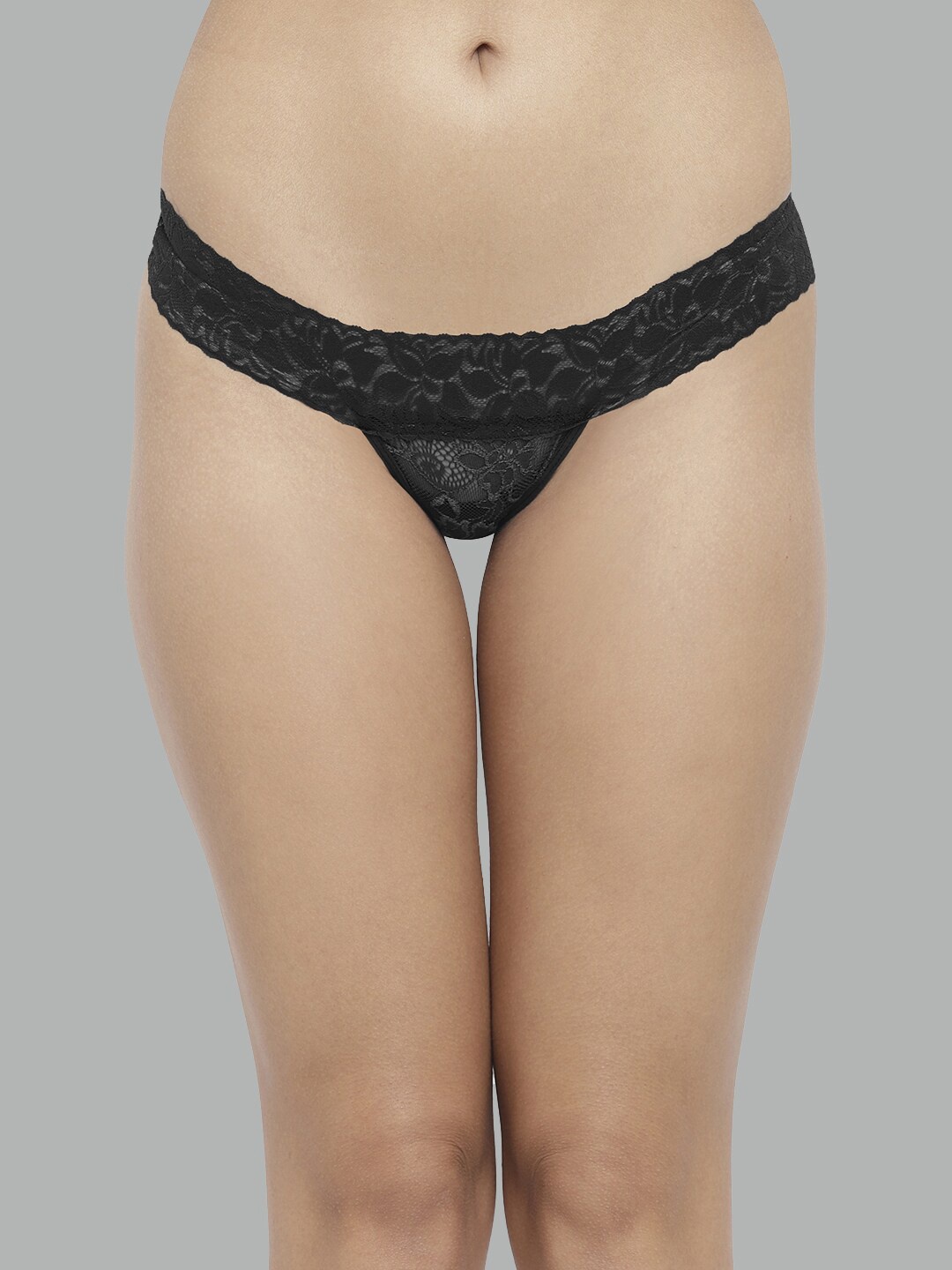 

N-Gal Women Flora Anti-Odour Lace Thong Brief, Black