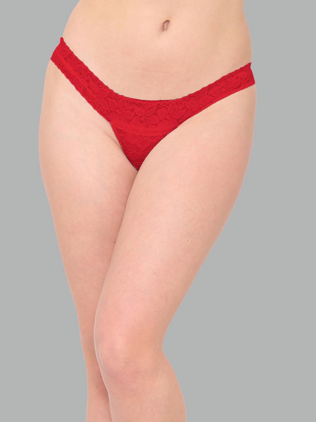 

N-Gal Women Self-Design lace Anti-Odour Low-Rise Thong, Red
