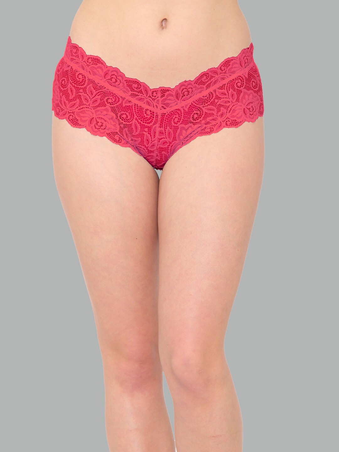

N-Gal Women Self-Design lace Anti-Odour Hipster Brief, Pink