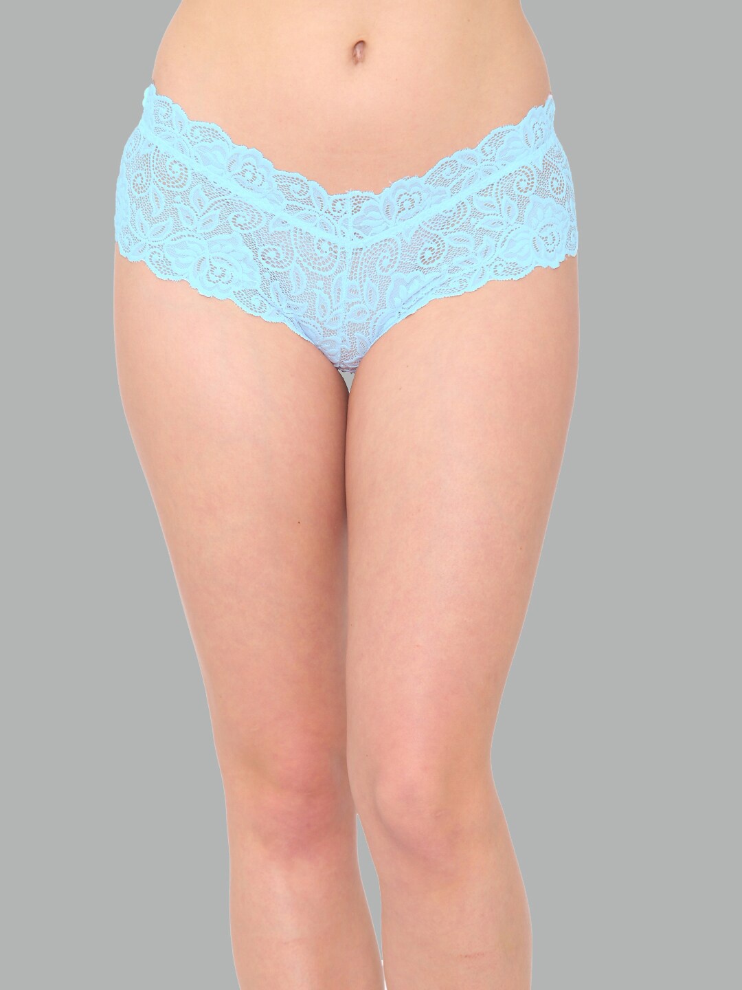 

N-Gal Women Mid-Rise Floral Patterned Anti-Odour Lace Boy Shorts Brief, Blue