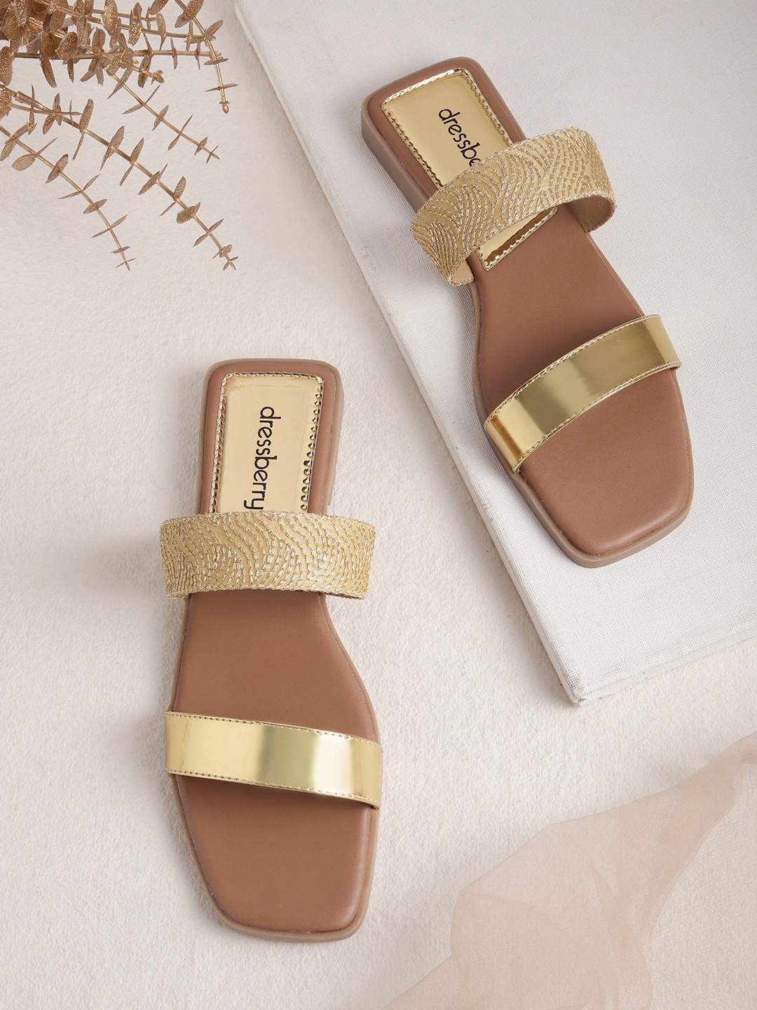 

DressBerry Women Textured Open Toe Flats, Mustard
