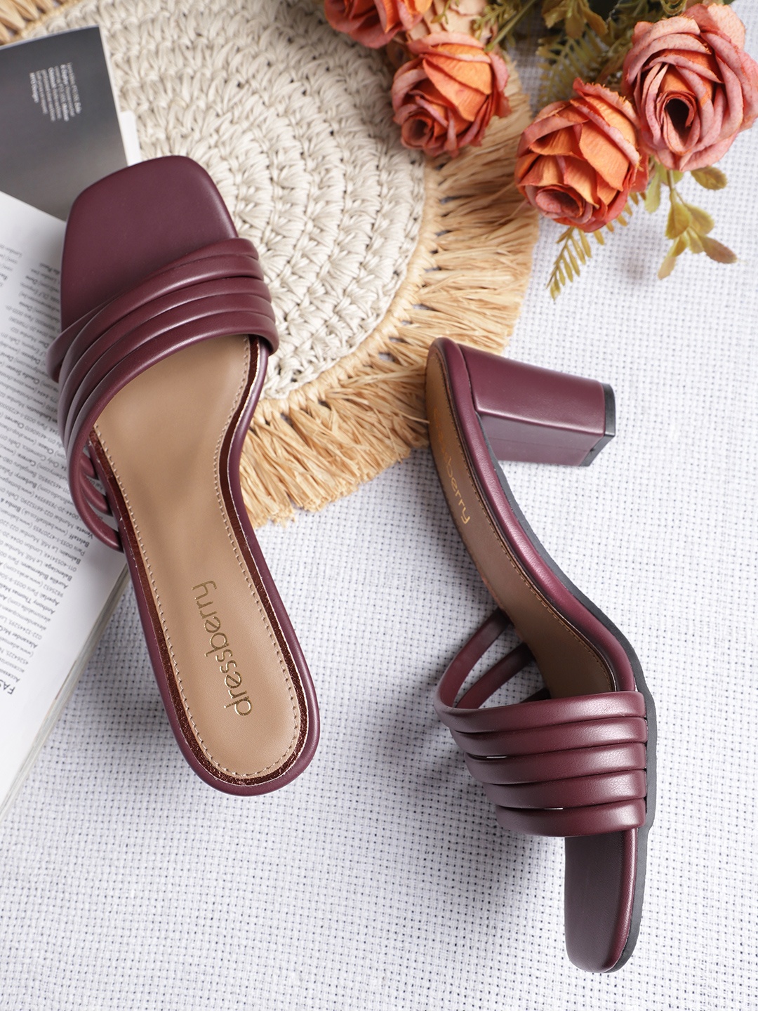 

DressBerry Strappy Block Sandals, Maroon