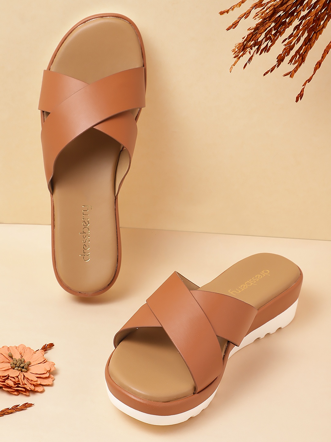 

DressBerry Women Criss-Cross Straps Wedge Heels, Tan