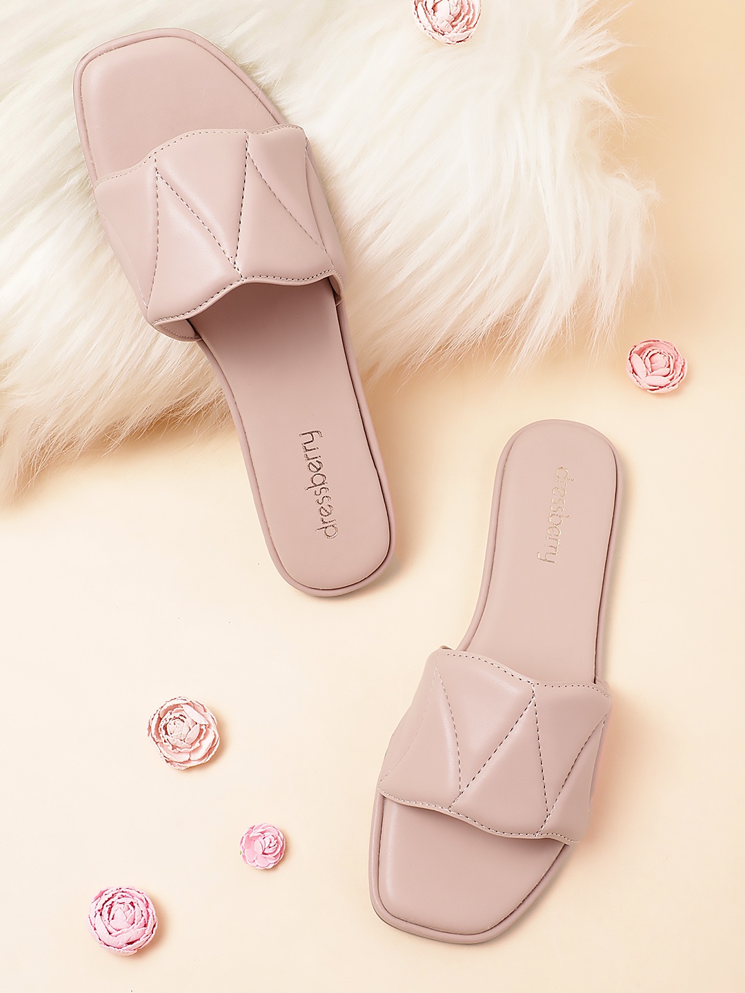 

DressBerry Women Quilted Detail Open Toe Flats, Nude