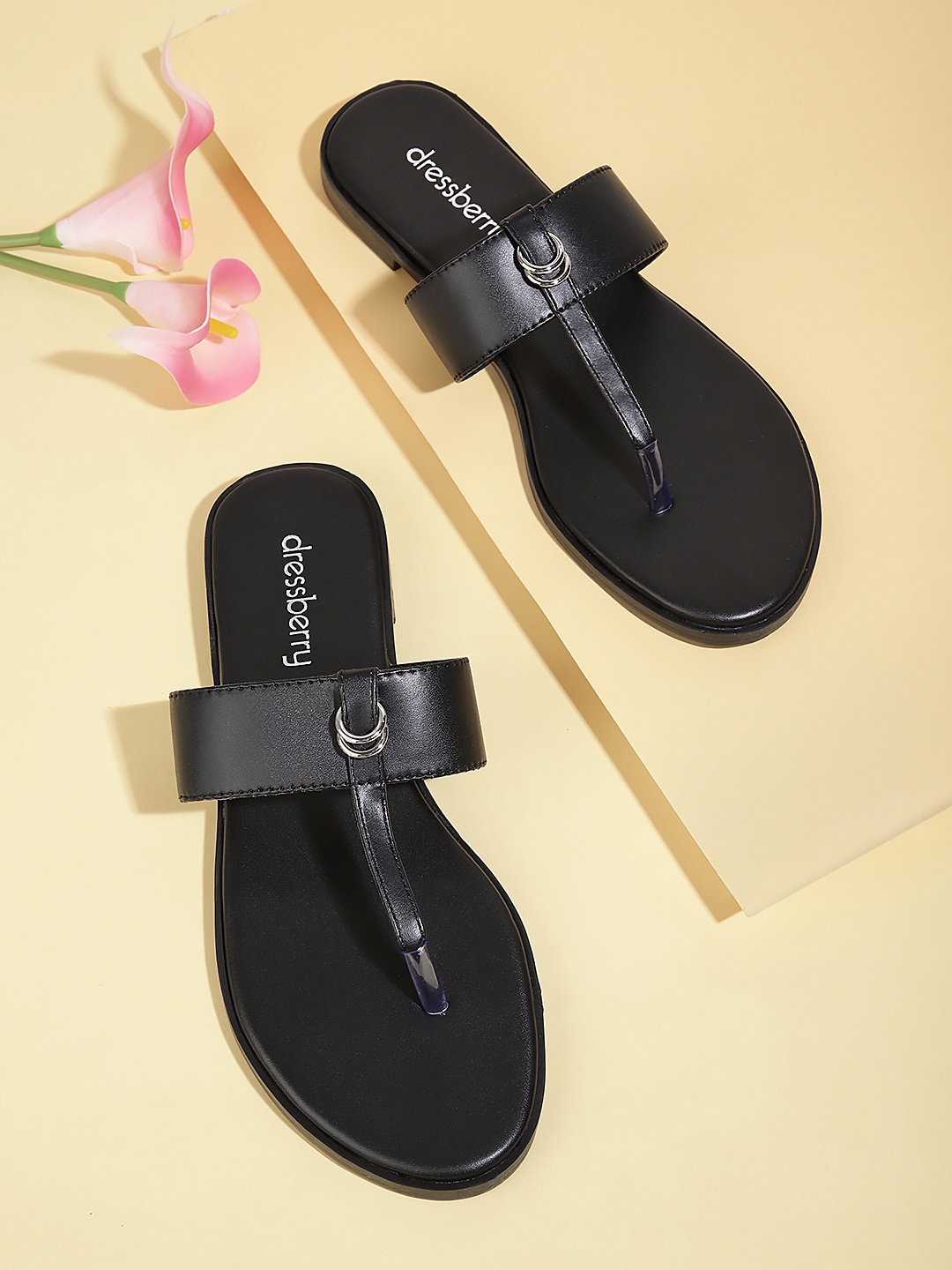 

DressBerry Women T-Strap Flats, Black
