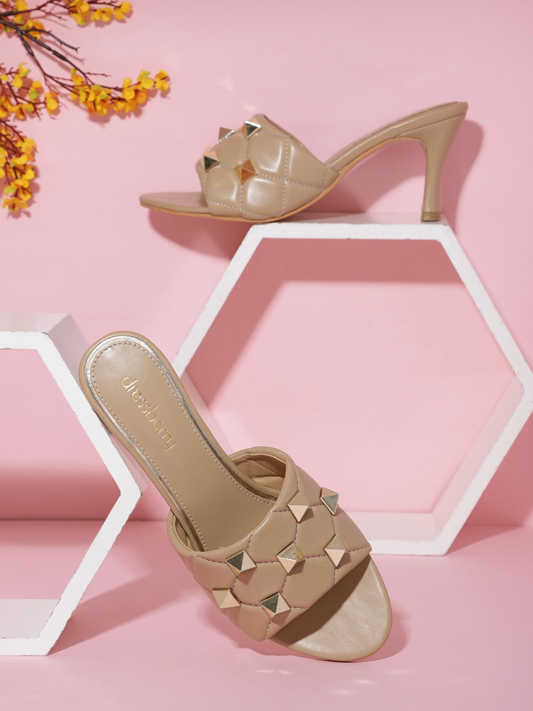 

DressBerry Studded Block Heels, Beige