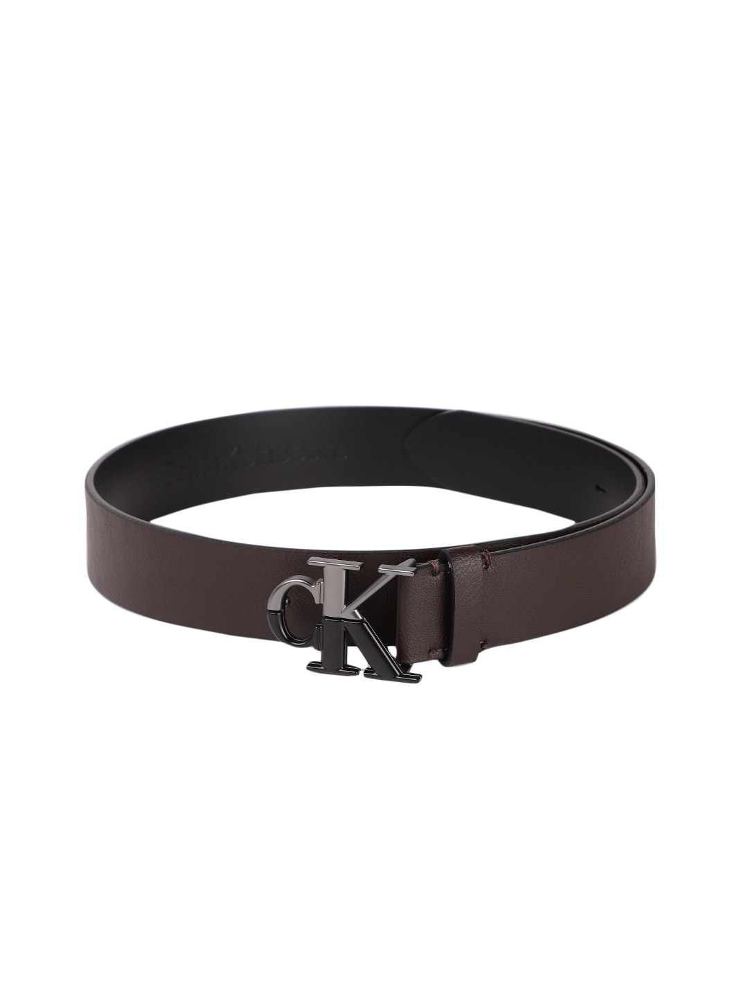 

Calvin Klein Men Solid Belt With Brand Logo Buckle, Brown