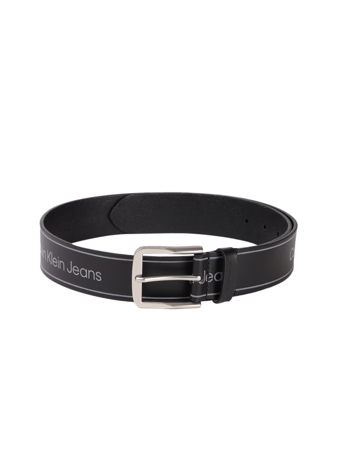 

Calvin Klein Men Brand Logo Print Leather Belt, Black