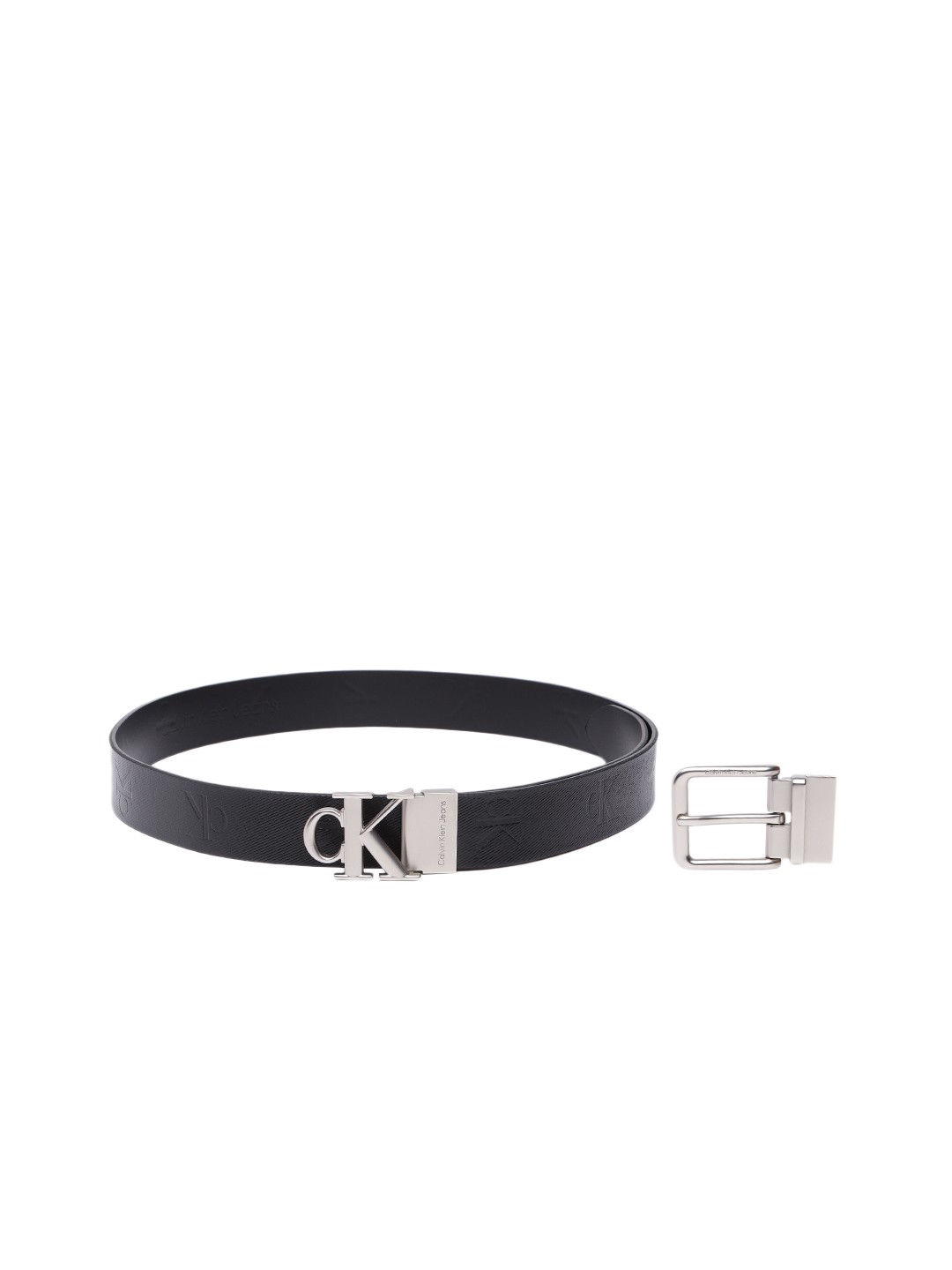 

Calvin Klein Men Brand Logo Self Design Leather Belt, Black