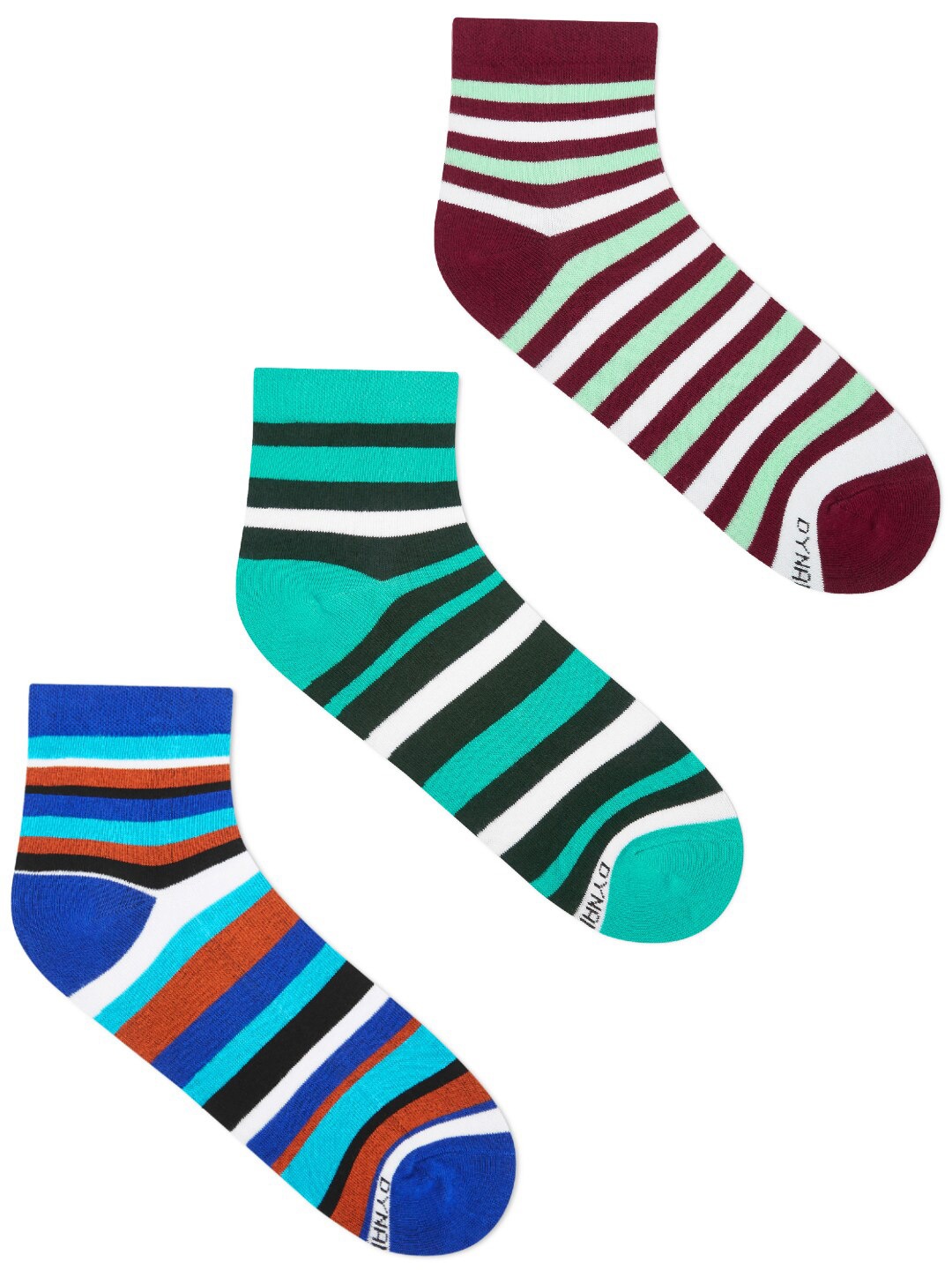 

Dynamocks Pack Of 3 Striped Patterned Ankle-Length Socks, Blue