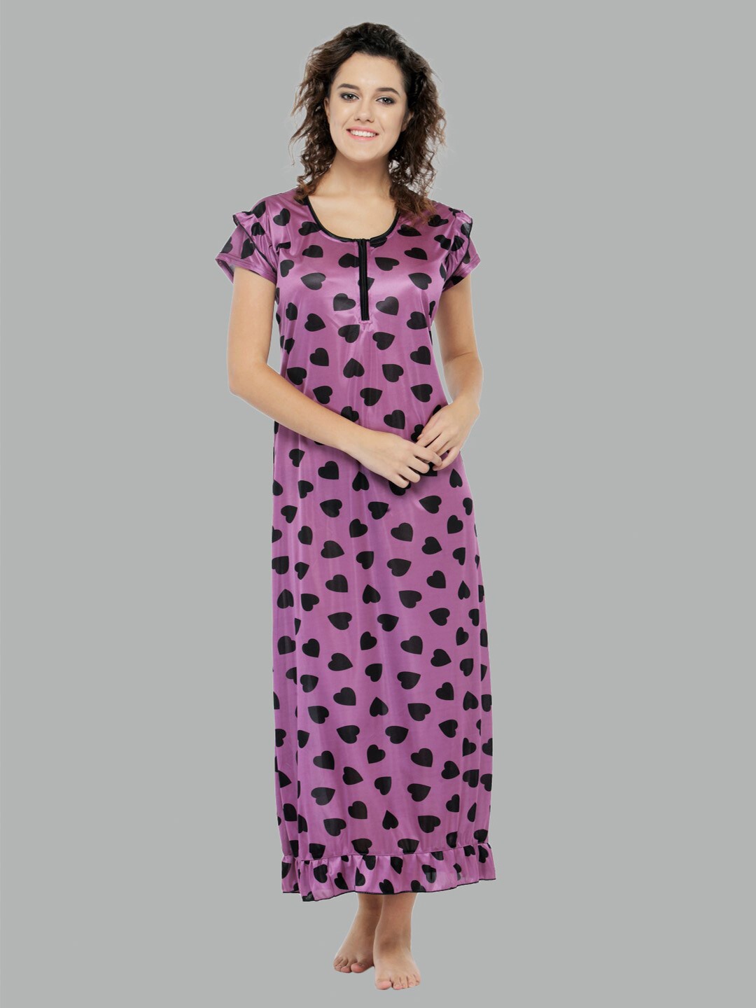 

N-Gal Conversational Printed Satin Maxi Nightdress, Purple