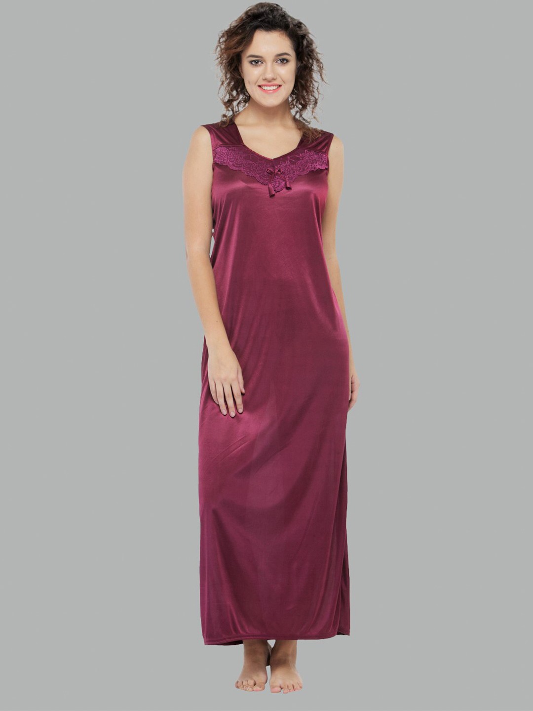 

N-Gal Square Neck Satin Maxi Nightdress, Magenta