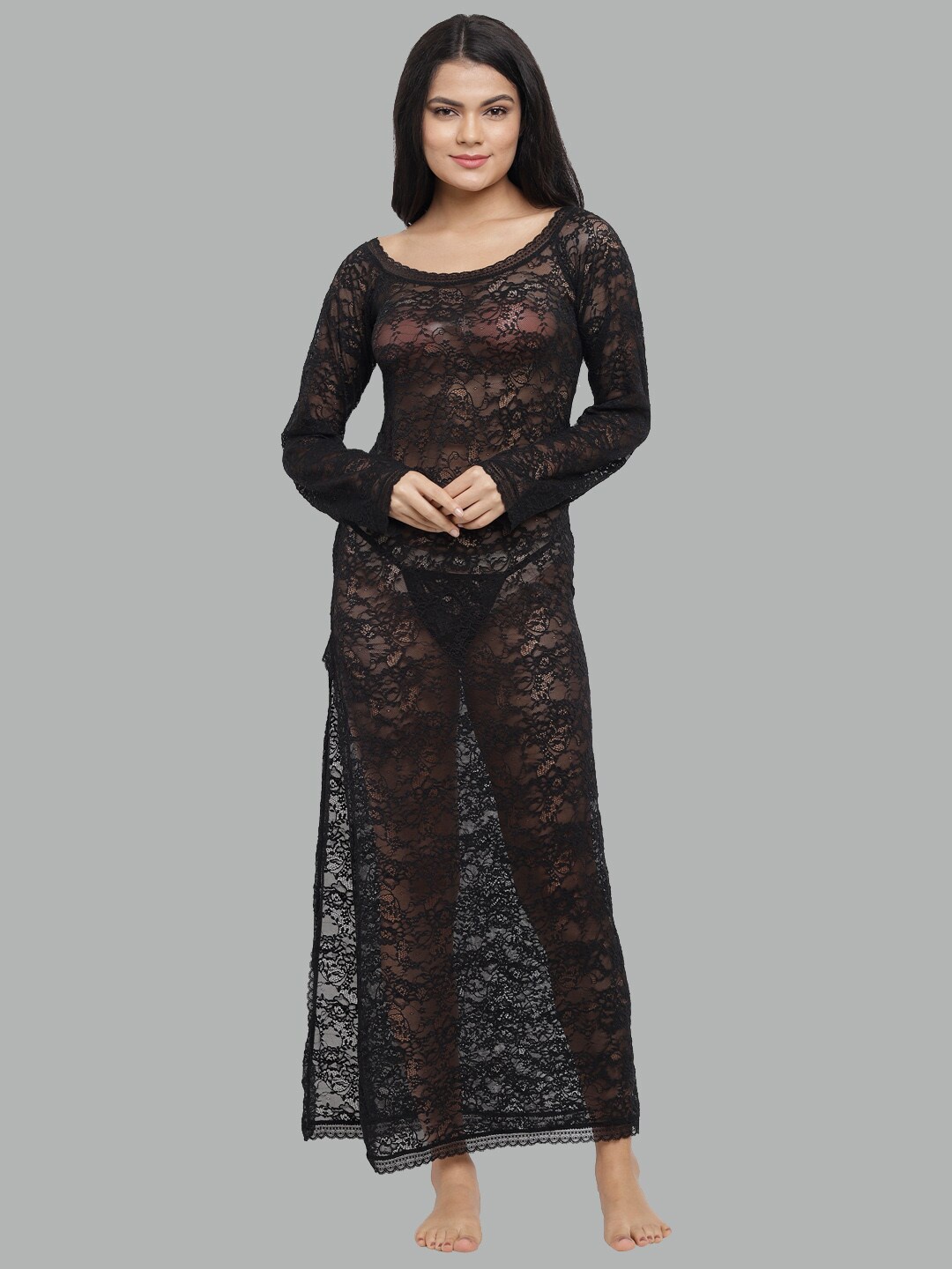 

N-Gal Lace Maxi Nightdress, Black