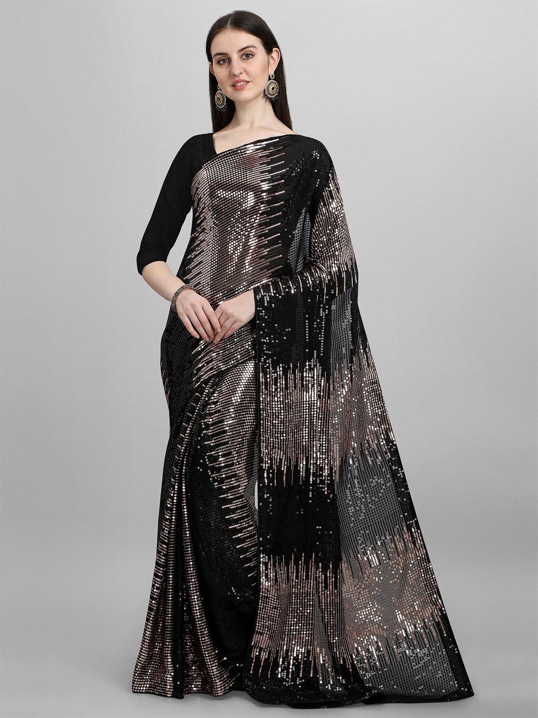 

Vrundavan ethics Embellished Sequinned Pure Georgette Saree, Copper