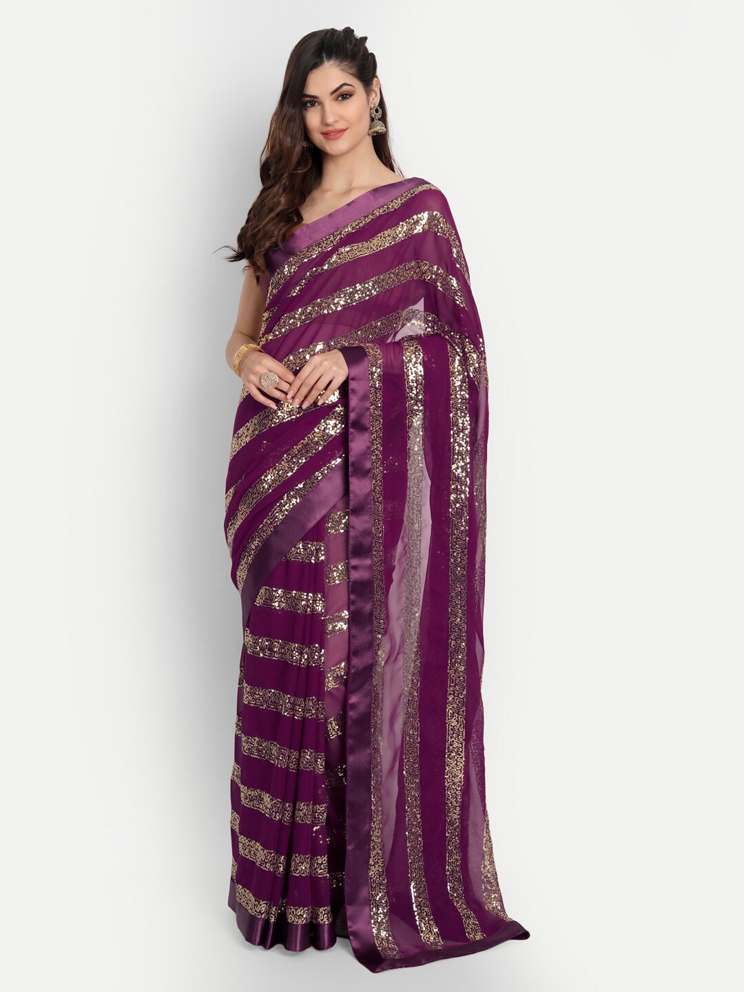 

Vrundavan ethics Sequinned Embellished Pure Georgette Saree, Pink