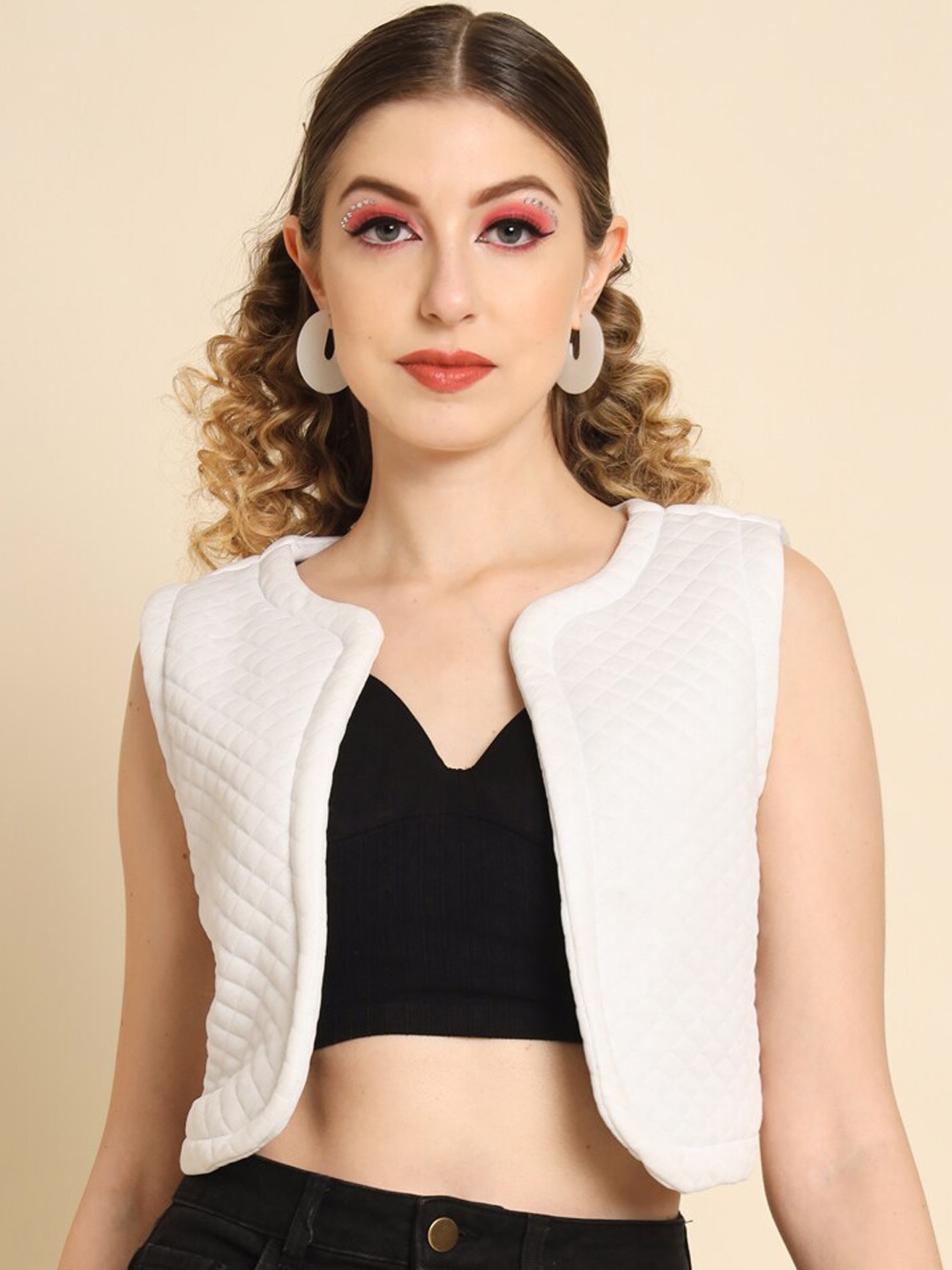 

Darzi Women Crop Open Front Jacket, White