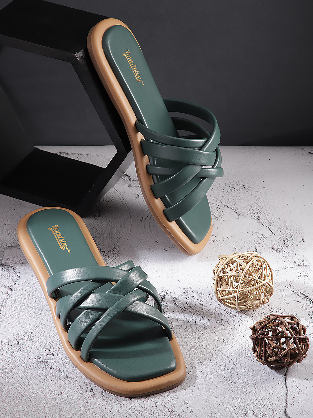 

The Roadster Lifestyle Co. Women Cross Straps Open Toe Flats, Green