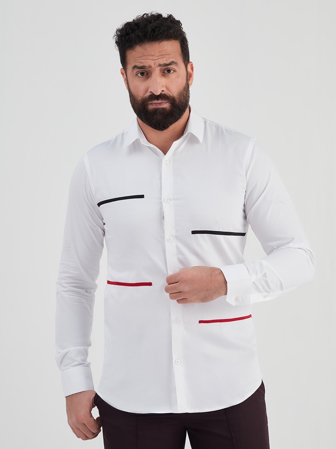 

MR BUTTON Men Slim Fit Casual Cotton Shirt, White