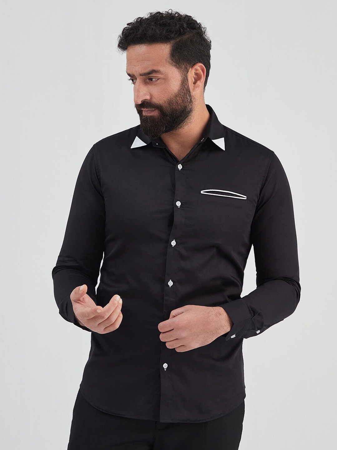 

MR BUTTON Men Slim Fit Casual Cotton Shirt, Black