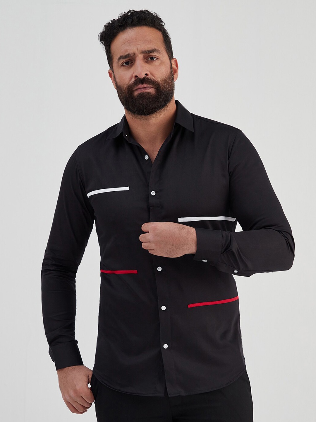

MR BUTTON Men Slim Fit Casual Cotton Shirt, Black