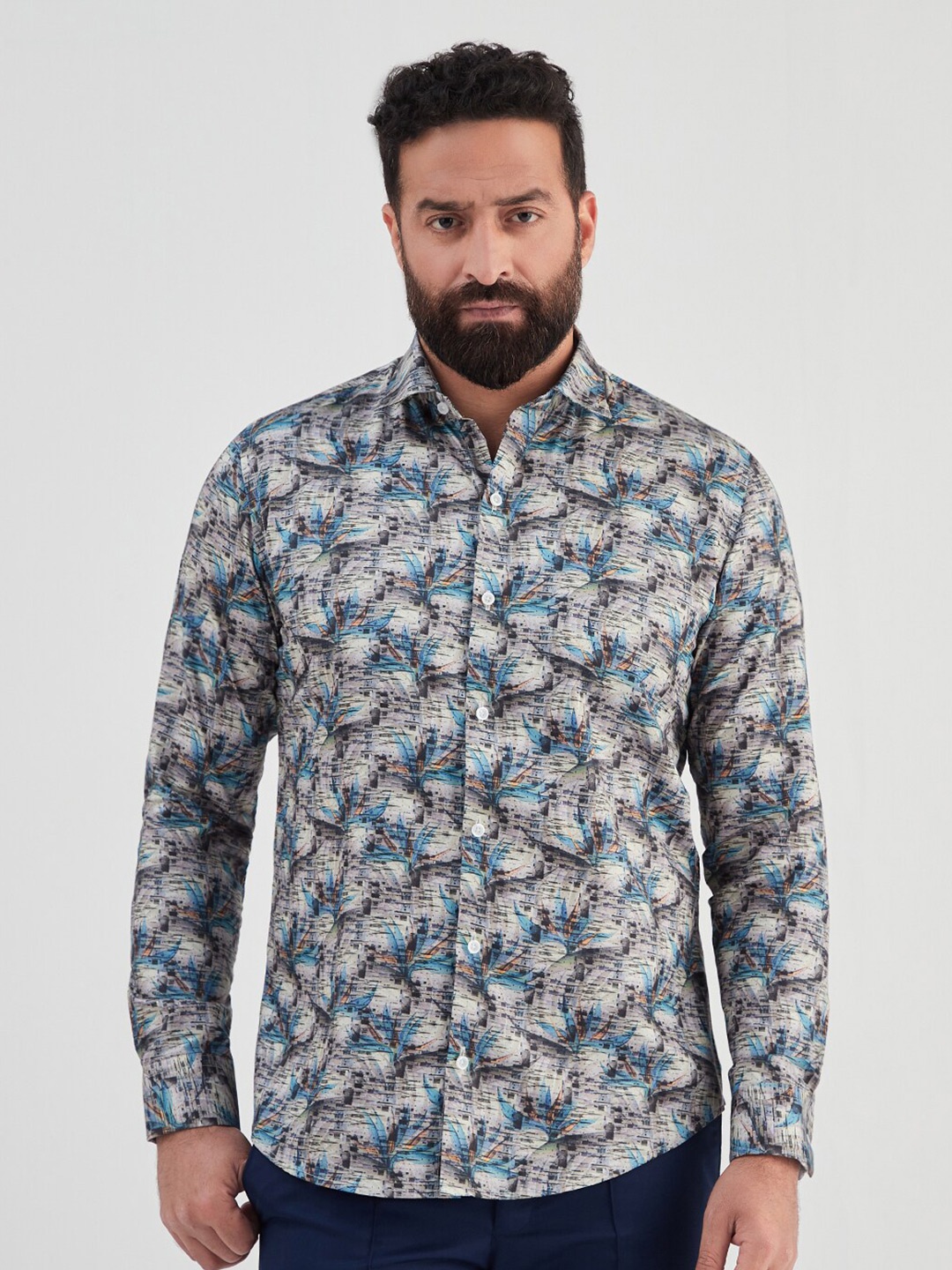 

MR BUTTON Men Slim Fit Printed Casual Shirt, Grey