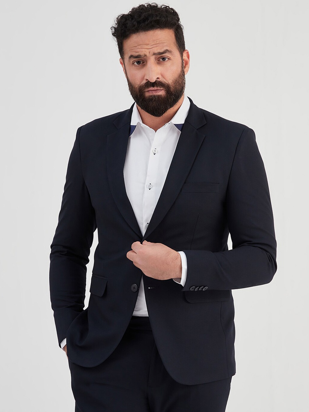 

MR BUTTON Men Slim Fit Single-Breasted Formal Blazer, Navy blue