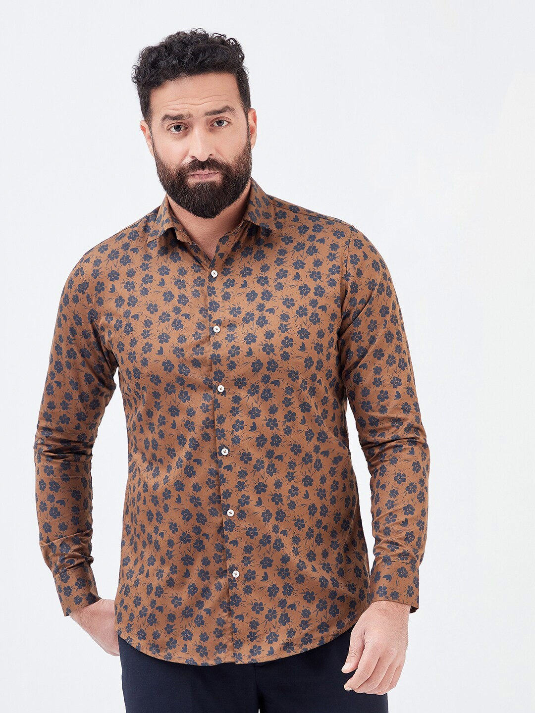 

MR BUTTON Men Slim Fit Floral Printed Casual Shirt, Khaki