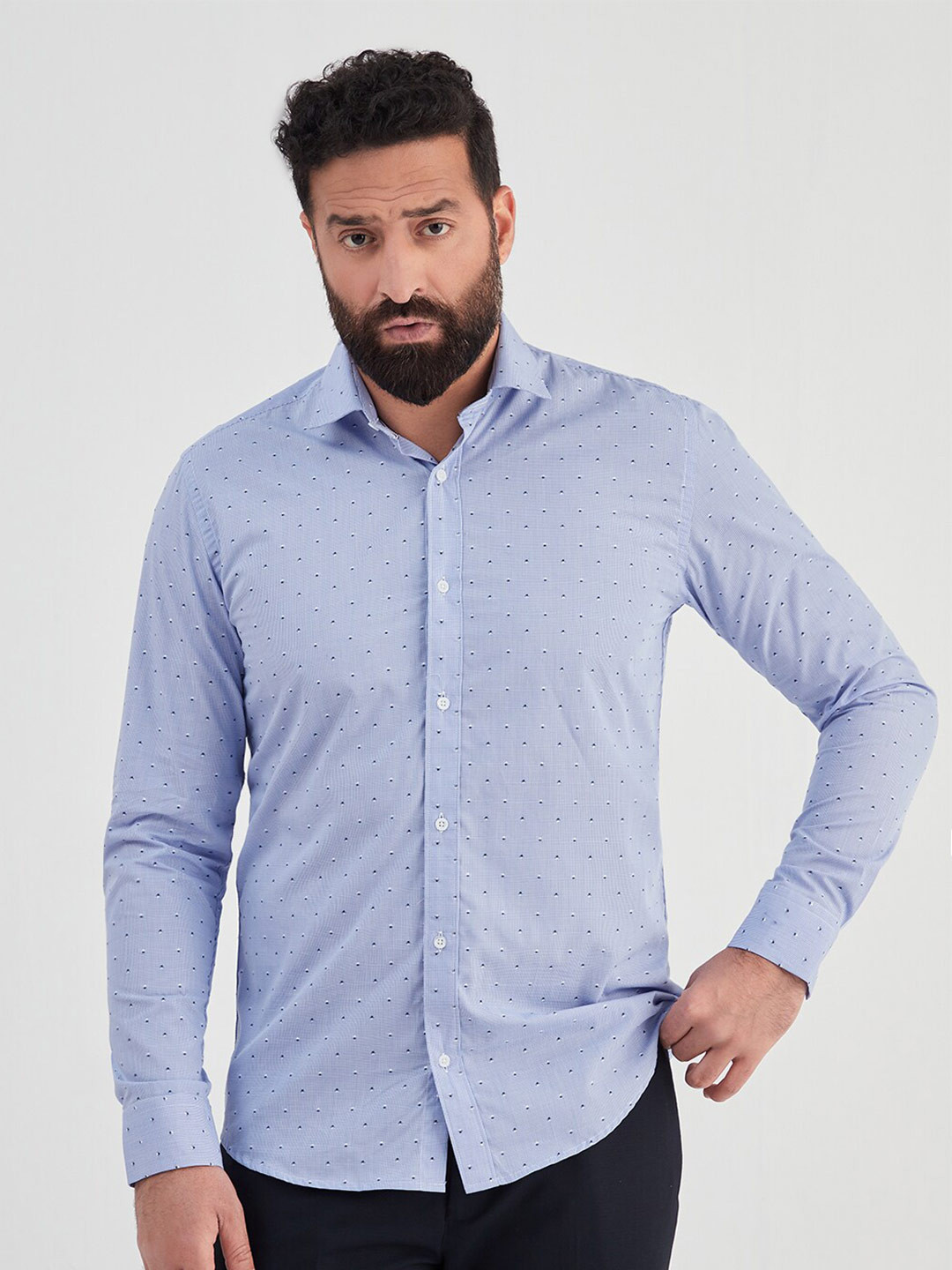 

MR BUTTON Men Slim Fit Printed Casual Cotton Shirt, Blue