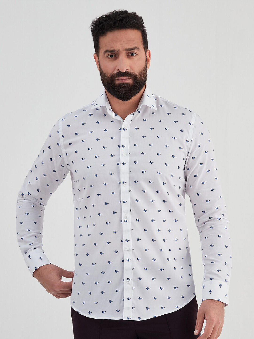 

MR BUTTON Men Slim Fit Printed Casual Cotton Shirt, White