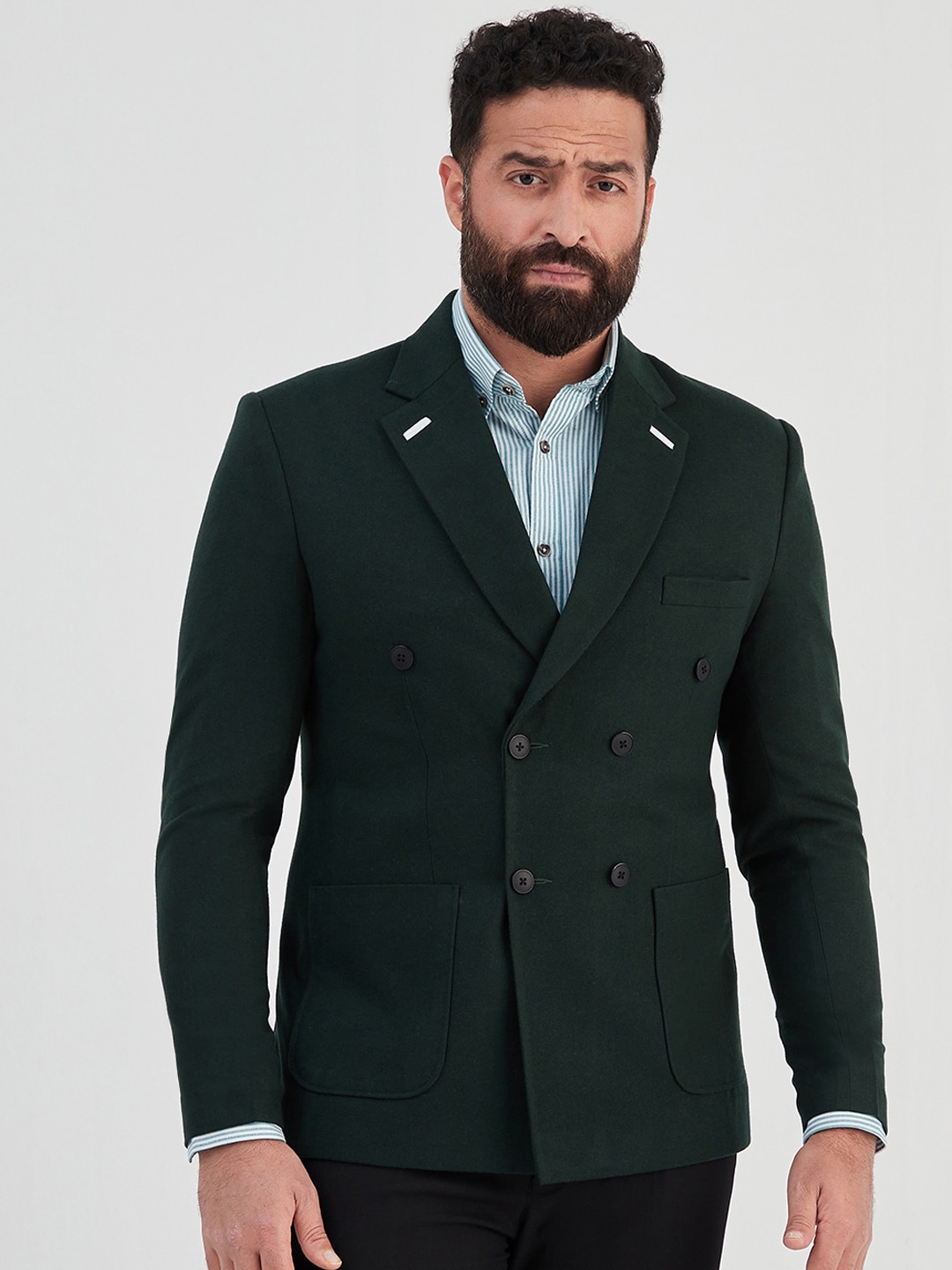 

MR BUTTON Men Slim-Fit Double Breasted Blazer, Green