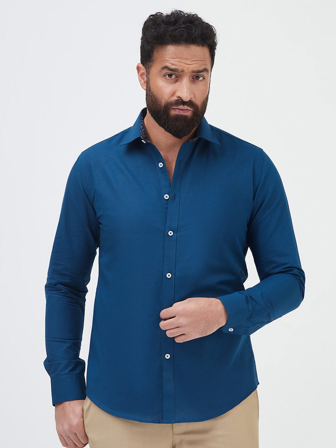 

MR BUTTON Men Slim Fit Casual Shirt, Blue