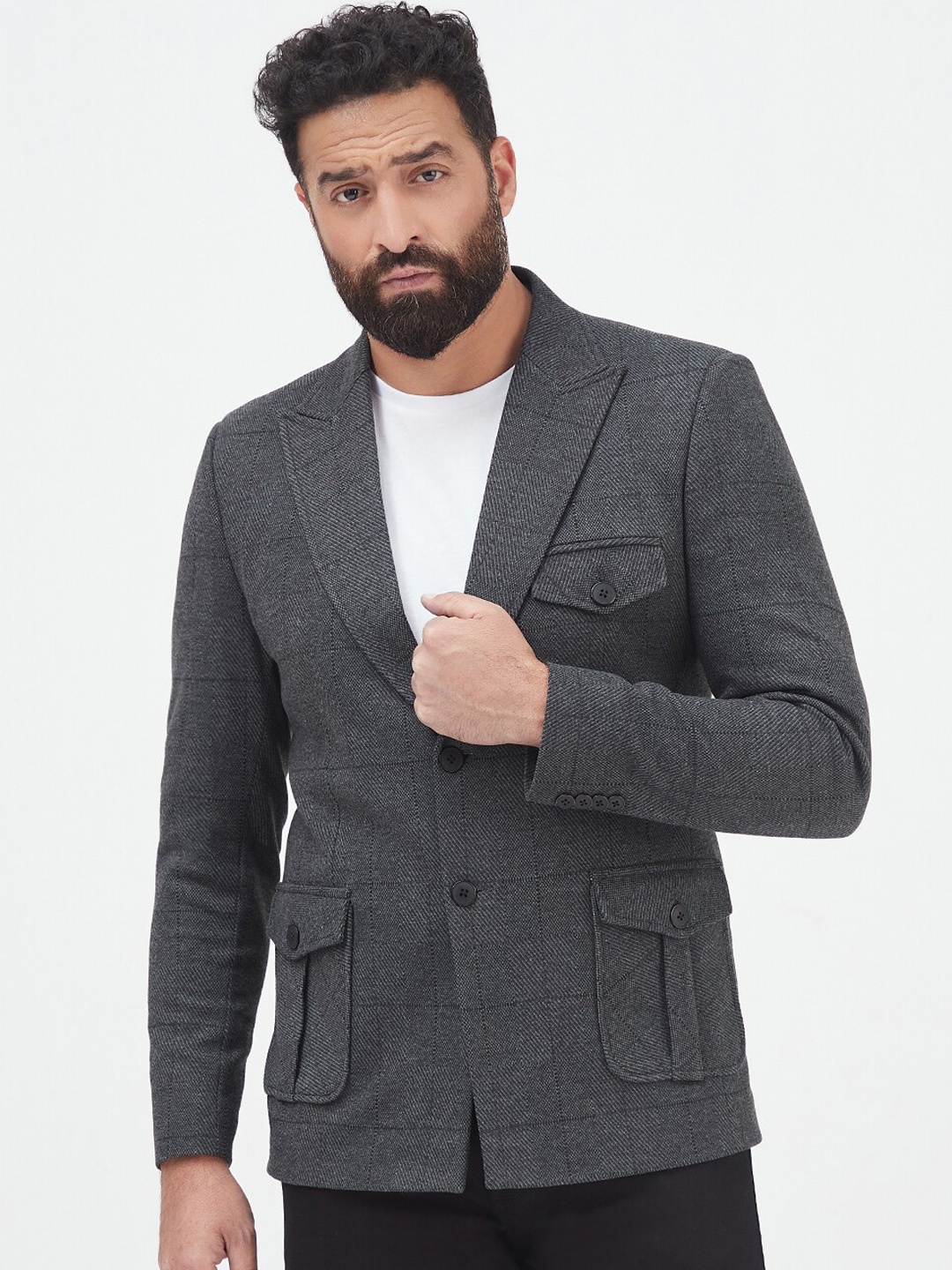 

MR BUTTON Men Single-Breasted Slim-Fit Casual Blazer, Grey