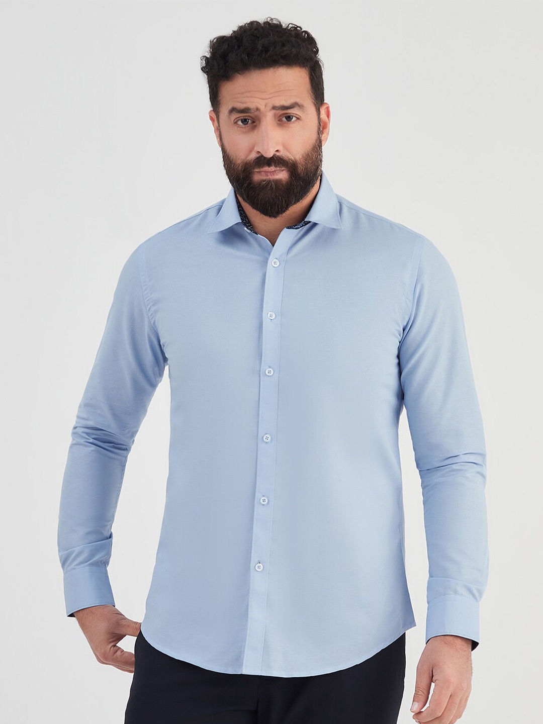 

MR BUTTON Men Slim Fit Casual Shirt, Blue