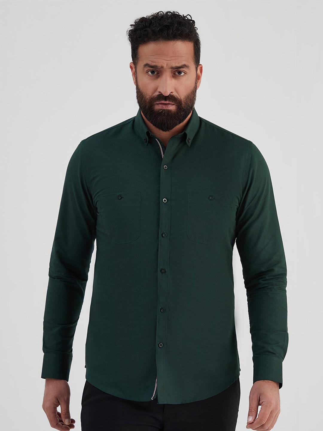

MR BUTTON Men Slim Fit Casual Shirt, Green