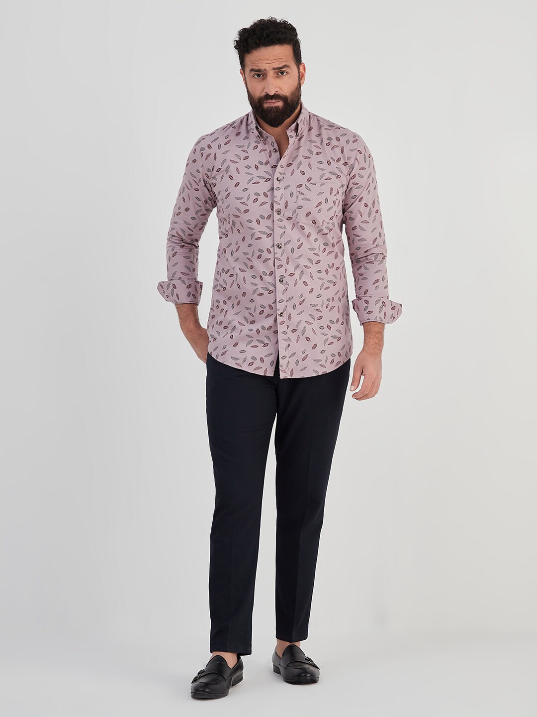 

MR BUTTON Men Slim Fit Conversational Printed Casual Cotton Shirt, Lavender