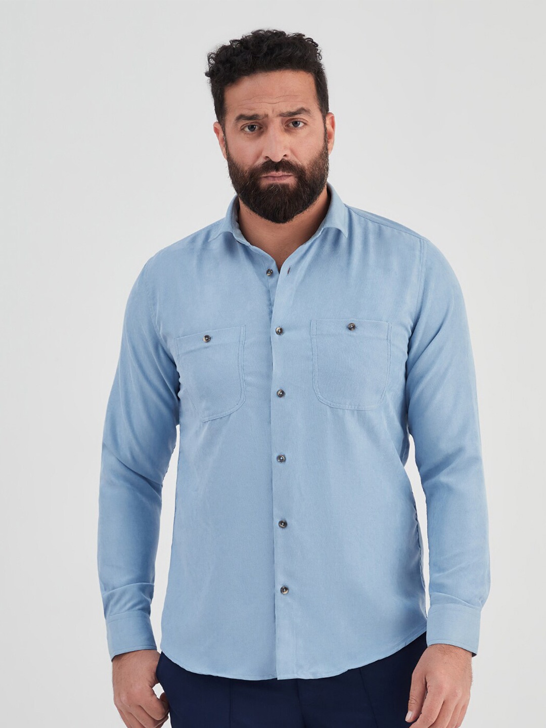 

MR BUTTON Men Slim Fit Casual Shirt, Blue