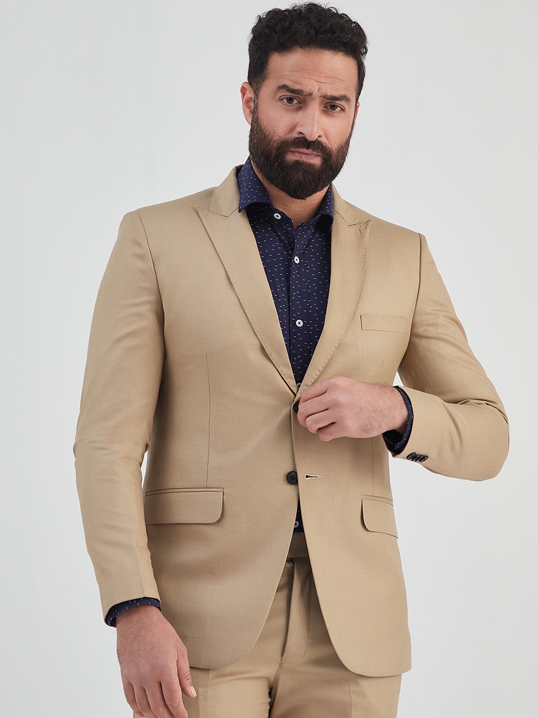 

MR BUTTON Men Slim-Fit Single-Breasted Blazer, Beige